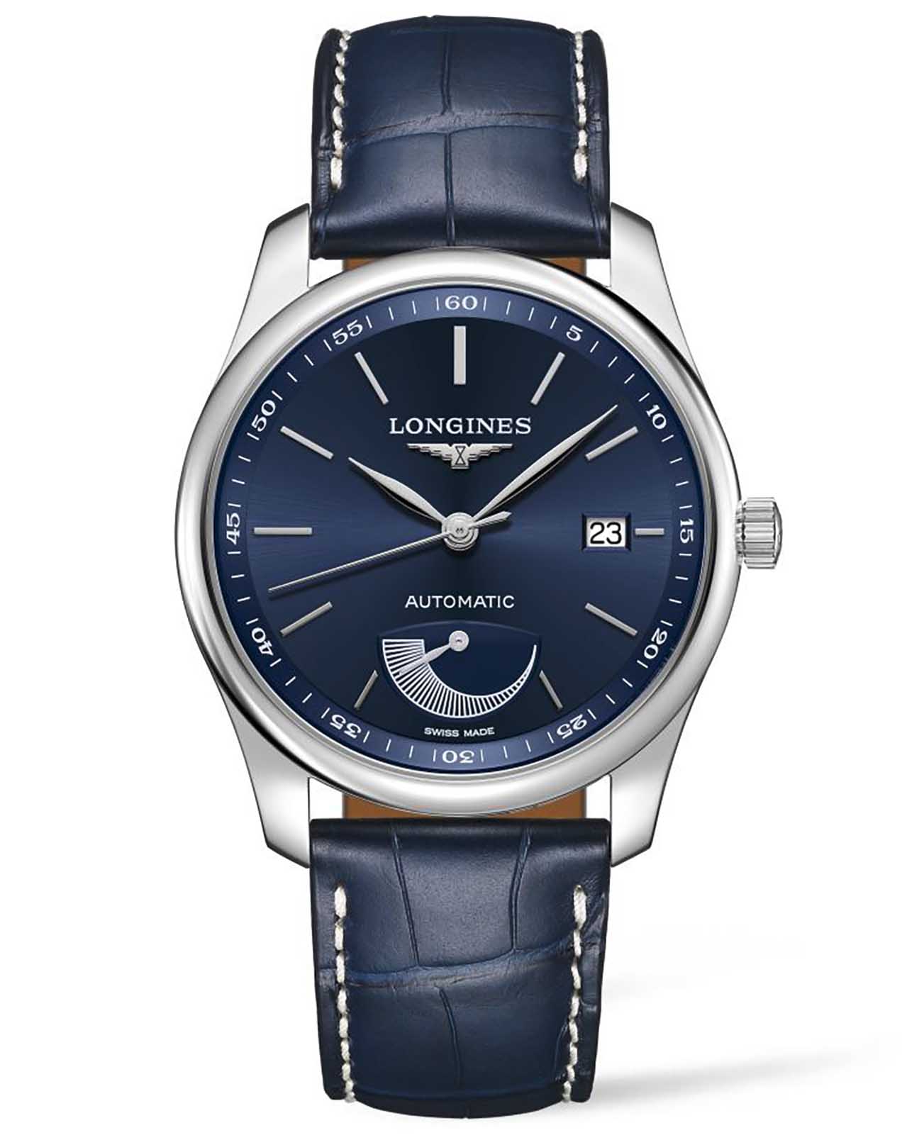 Longines Longines Master Collection L2.908.4.92.0  L29084920 механические мужские часы синий циферблат, браслет кожаный — вид спереди